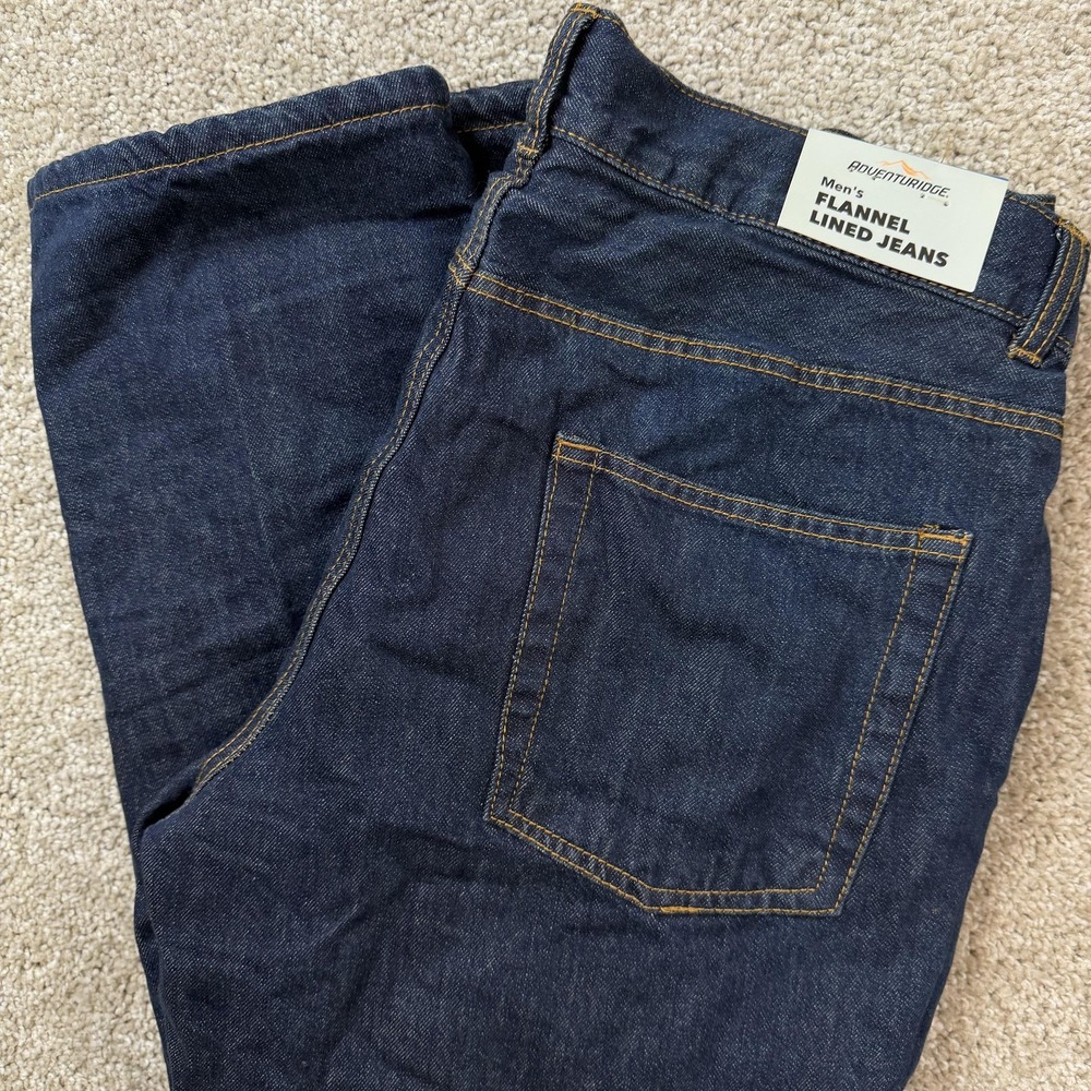 Adventuridge Flannel Lined Jeans Mens 36x34 Dark Wash Blue Denim Regular Pants
